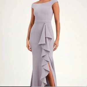Lulu's Lavender/Grey Mila Ruffled Off-the-Shoulder Maxi Dress NWT (Large)